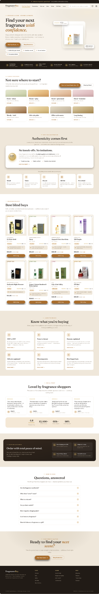 Top of the trust and discovery FragranceBuy homepage concept